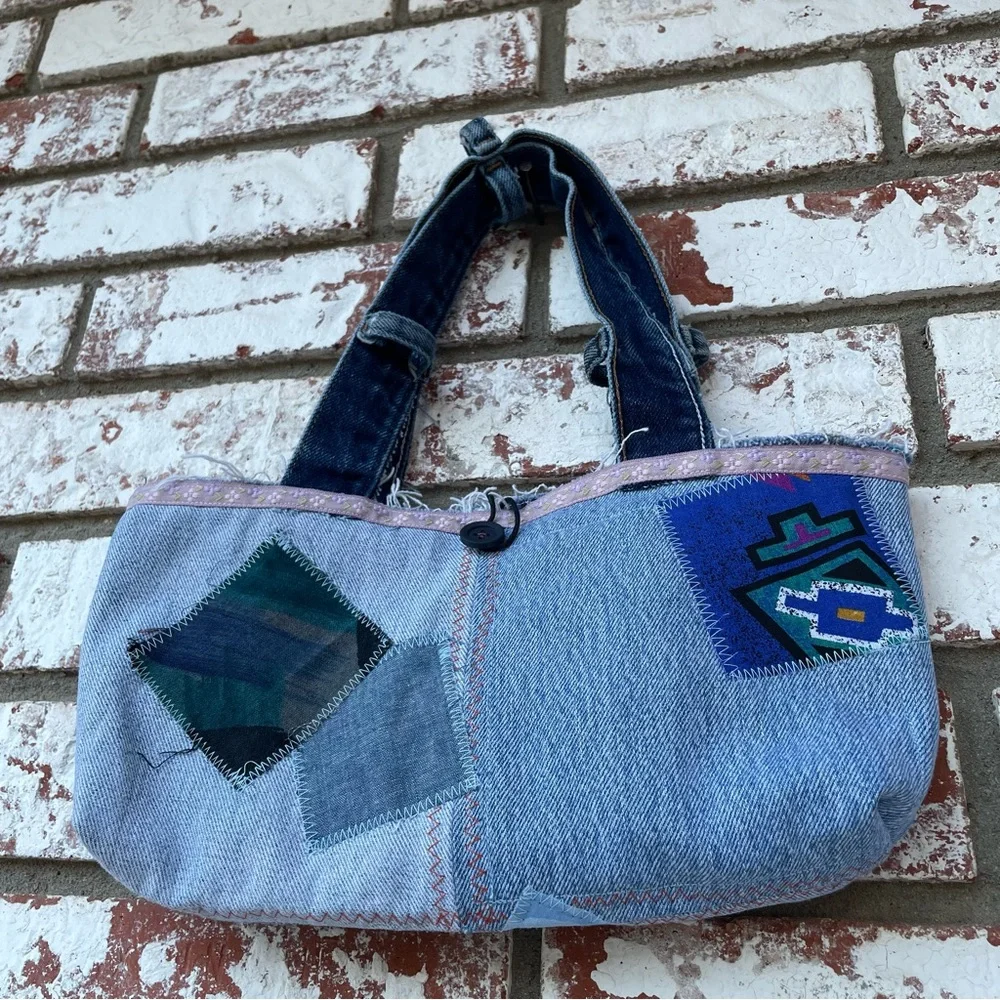 Handcrafted | Reworked Denim Jean Western Patchwork Chic Handbag Purse